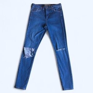 Topshop MOTO Women’s Leigh Ripped Distressed Destroyed Knee Blue Skinny Jeans